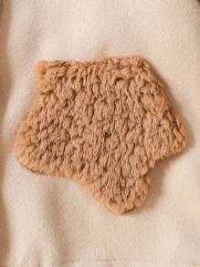 Baby Girls Contrast Teddy Pocket Patched Bow Front Peter Pan Collar Lantern Sleeve Overcoat - Apricot - View 5