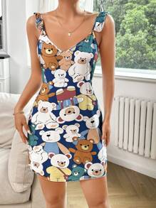 Cartoon Graphic Ruffle Trim Sleep Dress - Multicolor - View 5