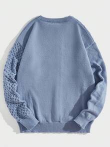 Manfinity RebelGame Men Solid Cable Knit Sweater - Blue - View 2