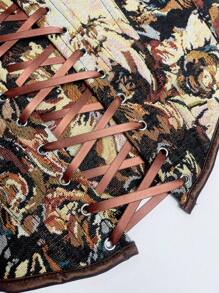 Women Square Neck Sexy Floral Print Metal Eyelet Tie Knot Tank Top New Year Party Valentine Day Holiday Top Corset Top St Patrick Day - Black - View 7