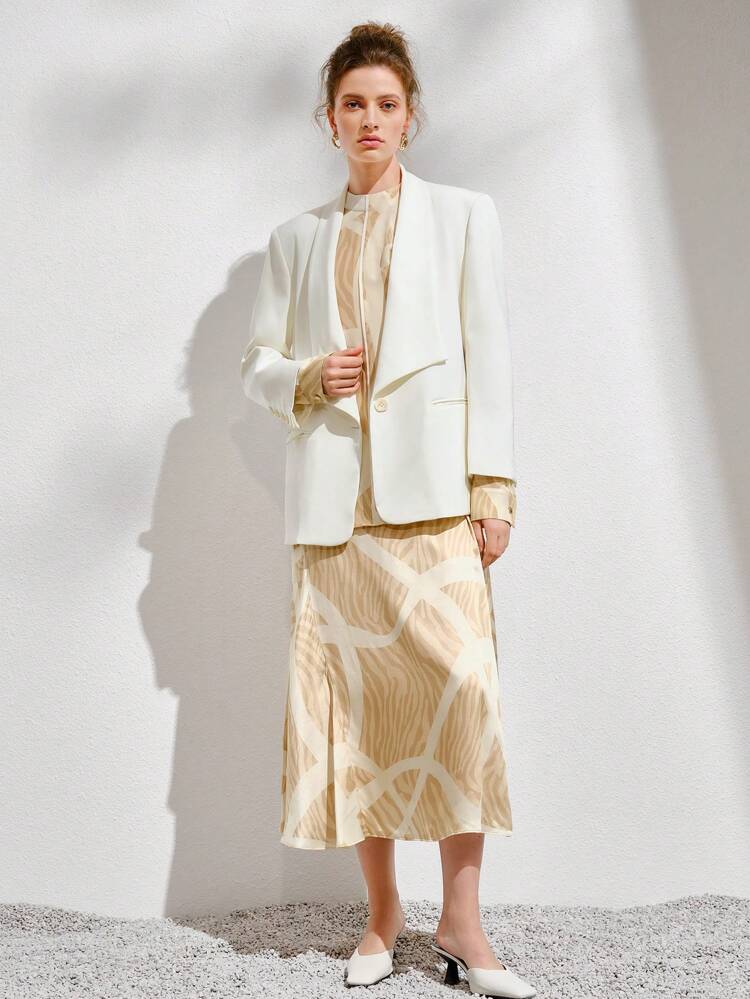 Solid Waterfall Collar Single Button Blazer