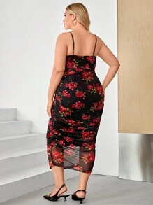 SHEIN Privé Plus Đầm Bodycon Cami in hoa - màu đen - Xem 5