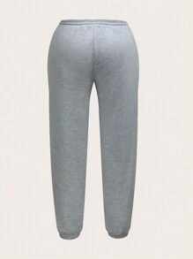 SHEIN EZwear Plus Påsydd Text Dragsko i Midjan Mjukisbyxor - Ljusgrå - Visa 2