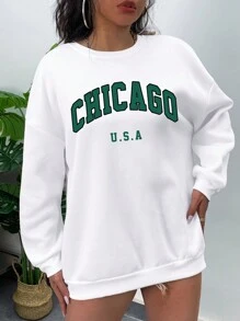 SHEIN EZwear 大碼字母圖案落肩袖運動衫 - 白色 - 查看 6