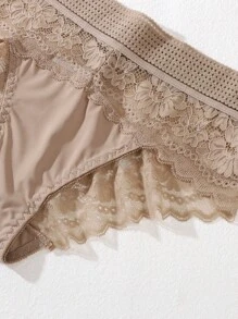 SHEIN Lencería De Encaje Floral Para La Ropa Interior Femenina - Caqui - Ver 5