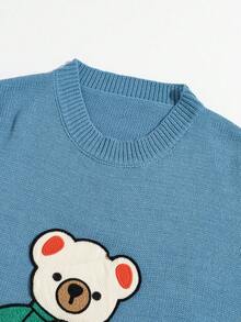ROMWE MEN Street Life Guys Bear Pattern Drop Shoulder Sweater - Blue - View 3