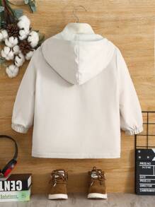 SHEIN Young Boy Letter Patched Flap Pocket Thermal Lined Hooded Coat