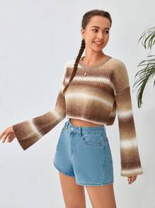Soleia Ombre Drop Shoulder Crop Sweater - Multicolor - View 4
