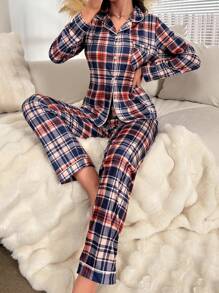 格子印花撞色滚边睡衣套装 / 睡衣套装 - 彩色 - 查看 5