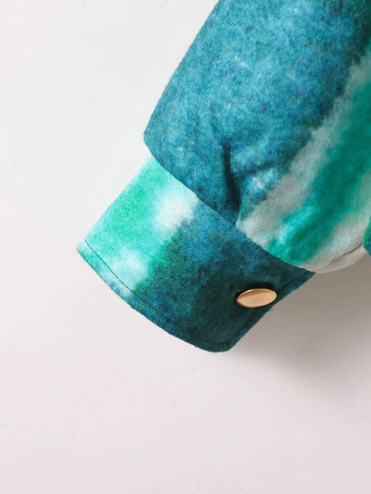 Young Girl 1pc Plaid Print Flap Pocket Overcoat