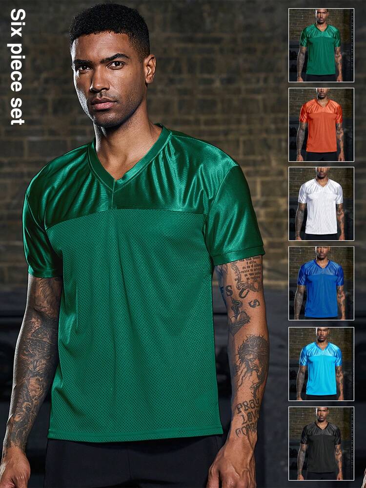Men V Neckline Sports Tee Workout Tops 6-Piece Set