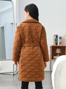 SHEIN Tween Girl 1pc Lapel Neck Belted Quilted Coat
