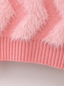 SHEIN Tween Girl Chevron Pattern Fuzzy Knit Sweater - Pink - View 3