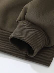 SHEIN Qutie 1pc Christmas Tree Print Thermal Lined Sweatshirt Pullover Fall Outfit - Army Green - View 4