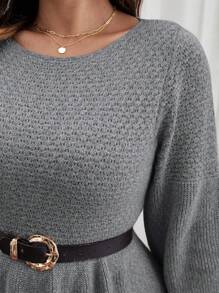 SHEIN Frenchy Hơn Tay áo lồng đèn Đầm Áo len Không có thắt lưng - Xám - Xem 6