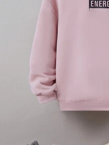 SHEIN 青少年男孩字母图案落肩卫衣 - 藕粉色 - 查看 4