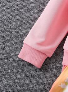 SHEIN 女小童獨角獸印花邊緣拼接衛衣洋裝 - 粉色 - 查看 5