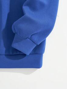 SHEIN EZwear Đồ họa Khẩu hiệu Thả vai Hoodie - Màu xanh lam - Xem 4