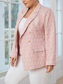 SHEIN Privé Plus Double Breasted Blazer - Pink - View 3