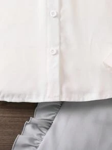 SHEIN Young Girl Solid Shirt & Ruffle Trim Pants - Multicolor - View 4