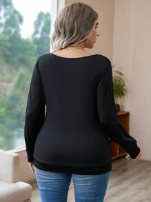 SHEIN Clasi 大碼豹紋印花前垂褶二合一運動衫 - 黑色 - 查看 2