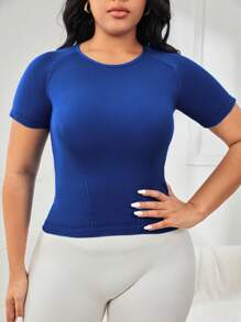 Easithlete Plus Solid Raglan Sleeve Sports Tee - Royal Blue - View 1