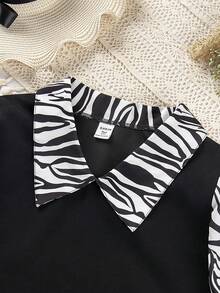 Teen Girl Zebra Striped Print 2 In 1 Dress - Black - View 3