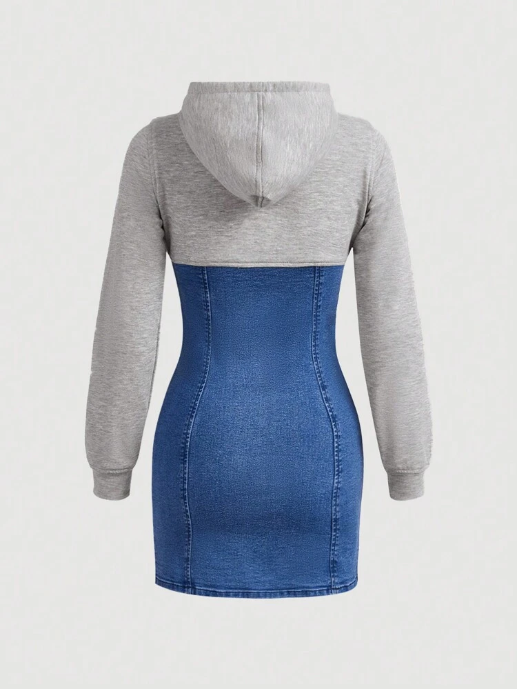 Teen Girl Two Tone Hooded Denim Dress