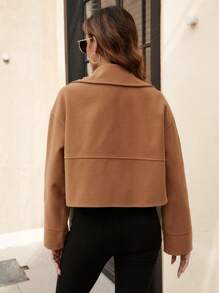 SHEIN LUNE Double Breasted Drop Shoulder Pocket Patched Overcoat - Camel - View 2