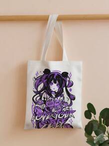 Sapstudio Anime Medium Shopper Bag Slogan Cartoon Figure Graphic For Shopping - Black and White - View 3