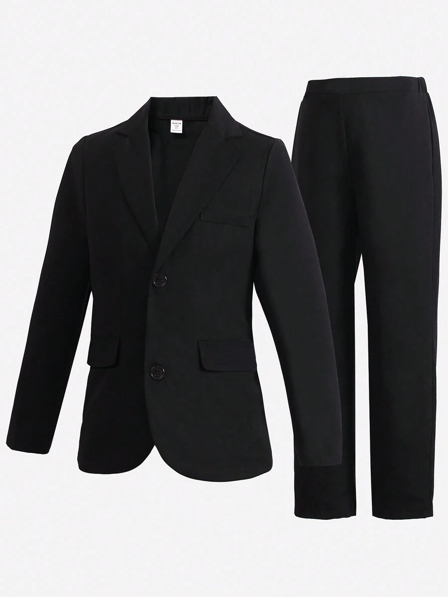 Tween Boy Solid Single Breasted Blazer & Suit Pants - Black - View 1