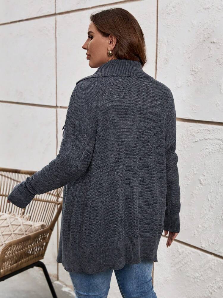 Plus Size Waterfall Collar Drop Shoulder Cardigan