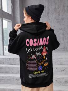 SHEIN 青少年男孩标语卡通图案落肩卫衣 - 黑色 - 查看 1