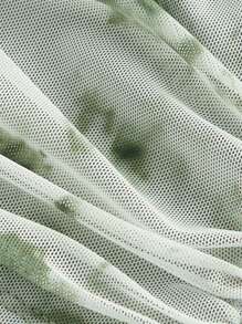 SHEIN MOD Floral Print Tie Front Flare Sleeve Crop Top - Green - View 3