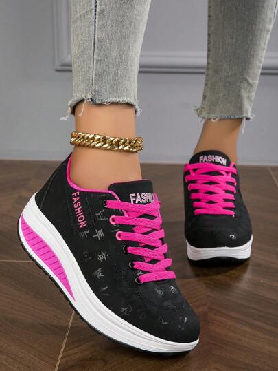 Fall/Winter Women's Breathable Comfortable Platform Sports Shoes With Straps And Wedge Heels,Sneakers For Women