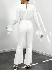 SHEIN Privé Flare Sleeve Ruffle Trim Tie Front Flare Leg Jumpsuit