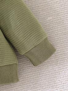 Baby Boy Cartoon Graphic Waffle Knit Sweatshirt - Green - View 6