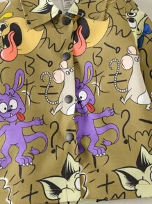 Baby Boy Cartoon Graphic Button Front Coat