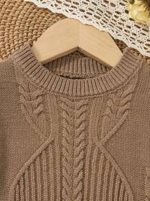 SHEIN Baby Girl Two Tone Ruffle Hem Sweater Dress - Khaki - View 4