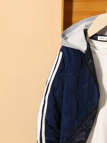 SHEIN 男大童字母圖案連帽絎縫外套 - 藏蓝色 - 查看 6