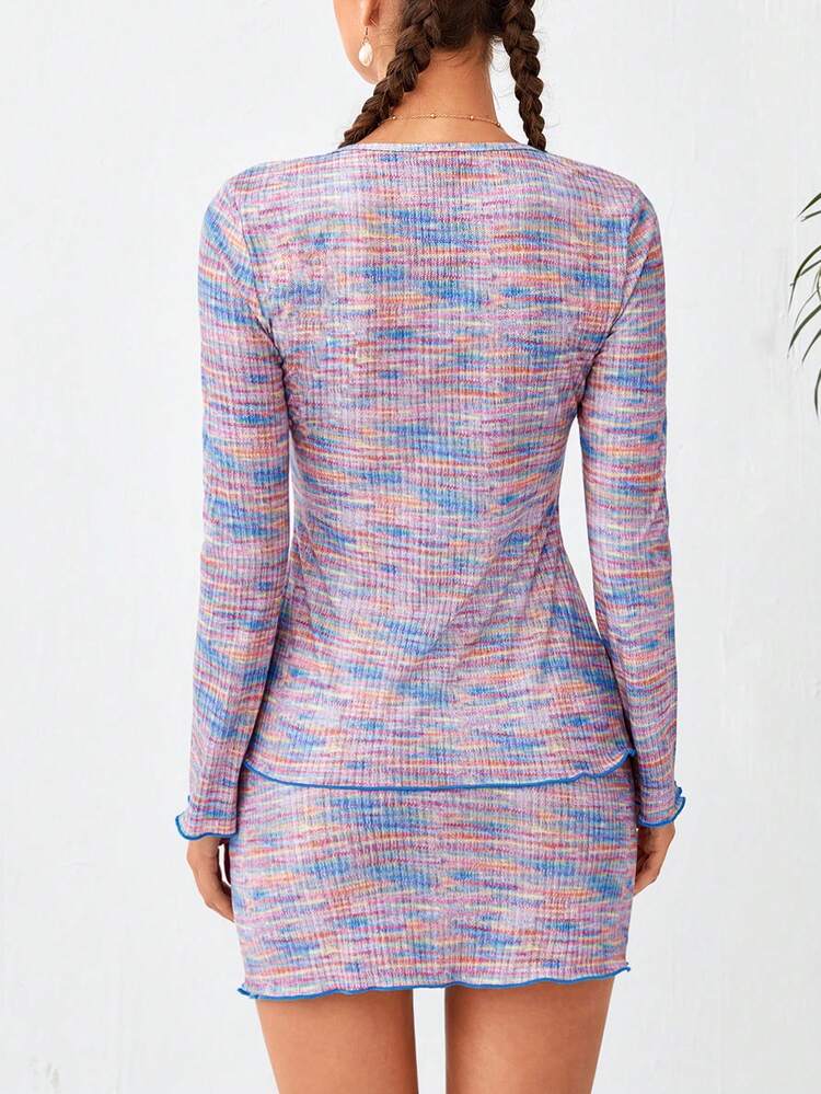 Space Dye Button Front Tee & Bodycon Skirt