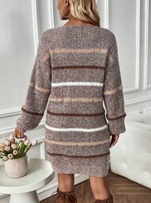 EMERY ROSE Striped Pattern Drop Shoulder Sweater Dress Fall Winter Cloth For Women - Multicolor - View 2