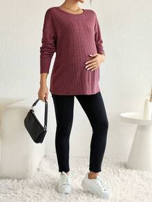 SHEIN Thai sản Thả vai Áo phông trơn - Màu Đỏ Sâu - Xem 5