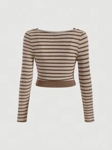 SHEIN MOD 大碼條紋印花短款假兩入組T恤 - 彩色 - 查看 2