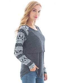 孕婦圖案印花插肩袖哺乳T恤 - 淺灰紫 - 查看 4