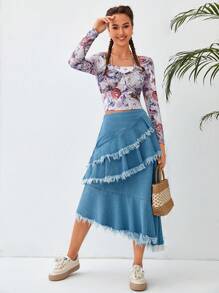 Soleia Camiseta corta con estampado floral y lazo en la espalda