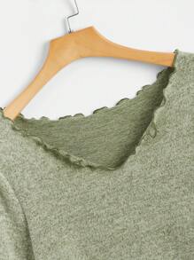 SHEIN EZwear Plus Lettuce Trim Trumpet Sleeve Tee - Mint Green - View 3