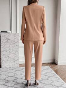 Chiquease Contrast Panel Double Breasted Blazer & Pants - Apricot - View 2