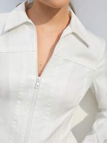 BizChic 拉鍊不對稱下擺短款夾克 - 米色 - 查看 6