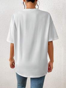 SHEIN Essnce Figure & Letter Graphic Drop Shoulder Tee - White - View 2